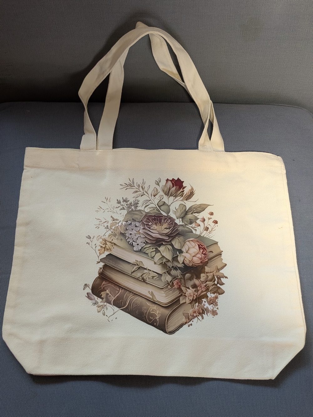 Cream Floral Stack Canvas Tote Bag